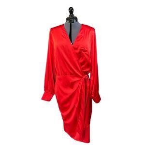 Never Fully Dressed red wrap midi dress with tailored sleeves Size US 12